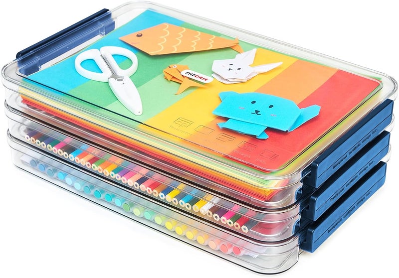 CATOOMUU Clear Portable Slim Project Case 9 X 13 Plastic Storage File Box For Letter A4 Paper Photo Documents Scrapbook, 3 Count - Image 1